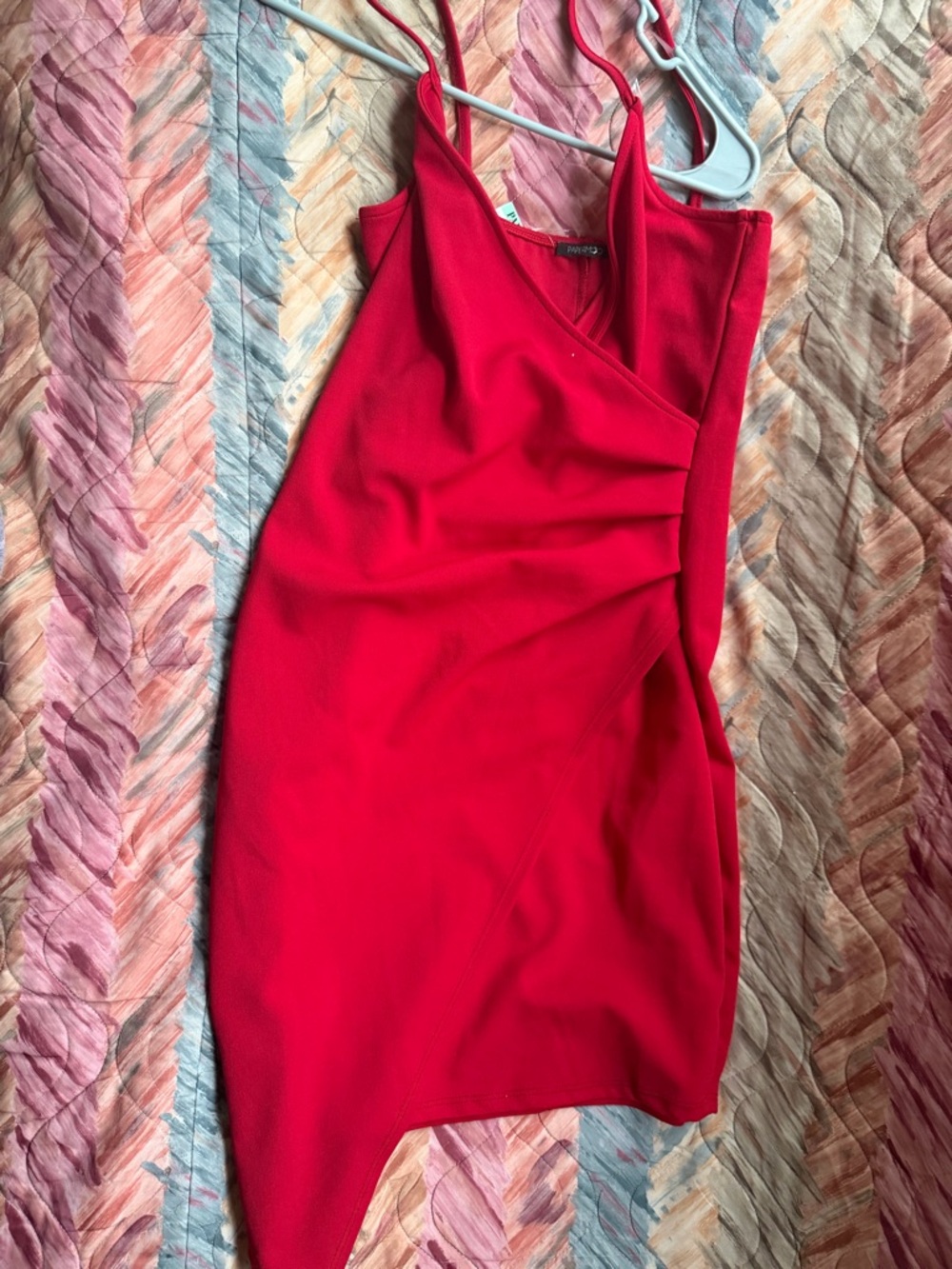 Papaya Red Asymmetrical Wrap-Style Mini Dress